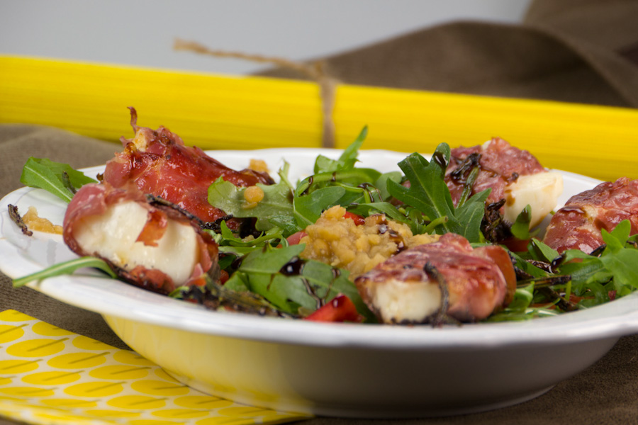  Recipe: Lentil salad with rocket and fried cheese in Parma ham jacket 