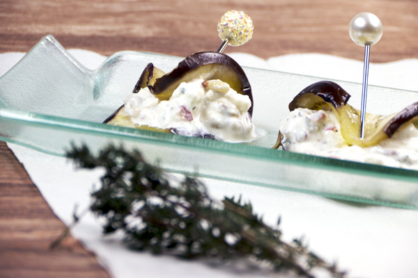Mediterranean aubergine rolls with feta cream cheese