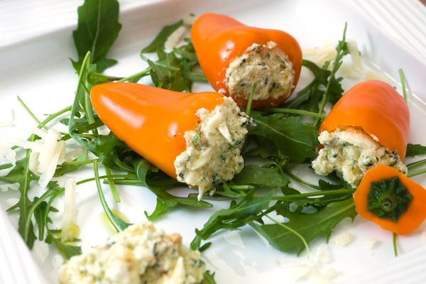 Stuffed mini peppers with ricotta , Pesto and mozzarella 