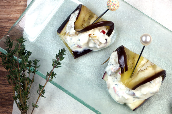  Mediterranean aubergine rolls with feta cream cheese 