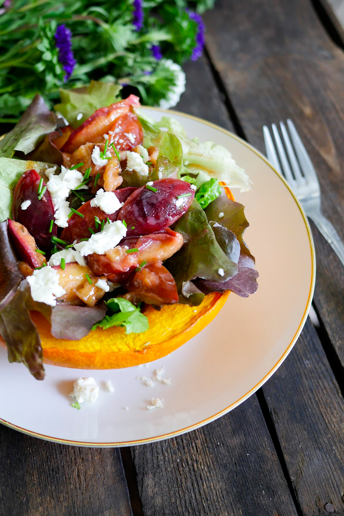 Salad in a baked pumpkin
