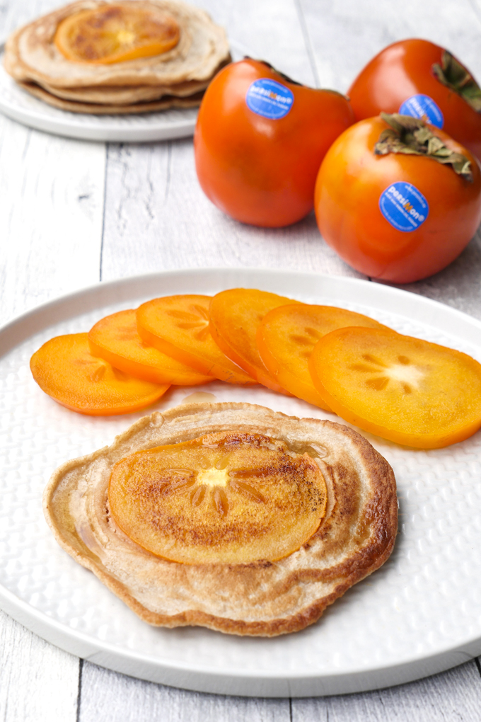 Sugar free pancakes with baked persimmons