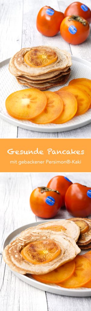 Pancakes without sugar with persimmon baked in batter -Kaki 